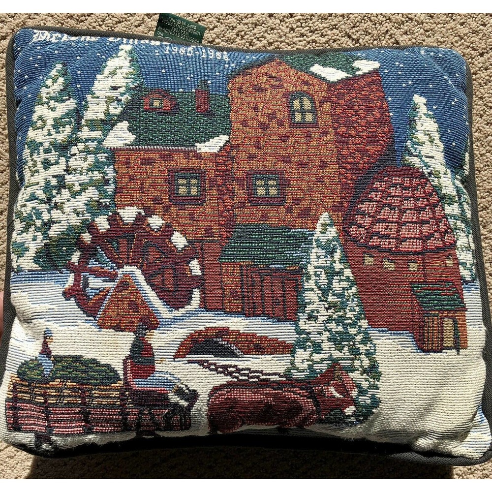 Vintage Christmas Dept 56 Dickens Village Shops Goodwin Weavers Tapestry Pillow